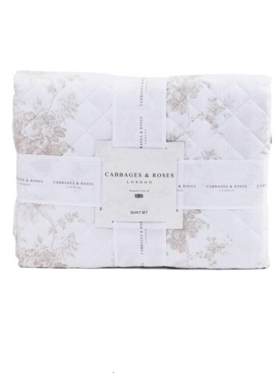 Cabbages & Roses Other - Cabbages & Roses White and Beige Floral Quilted Set